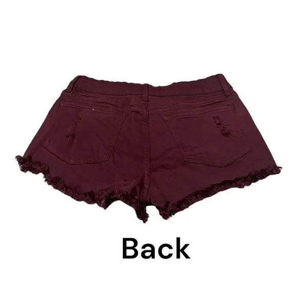 Angel kiss burgundy distressed frayed shorts juniors size 5 - Picture 3 of 5